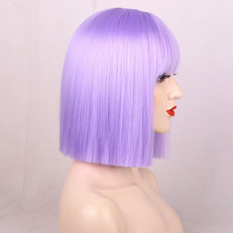 ENTRANCED STYLES Lavender Purple Bob Wig Colorful Wigs Heat Resistant Fiber Synthetic Wigs Straight Hair With Bangs for Women Daily Use Halloween Cosplay Wig - Image 4